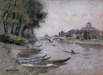 Barche in riva al Po e Monte dei Cappuccini