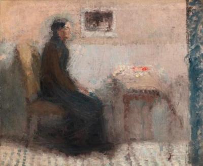 Donna al tavolino (Interno dello studio con figura)