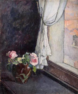 Finestra con vaso di rose