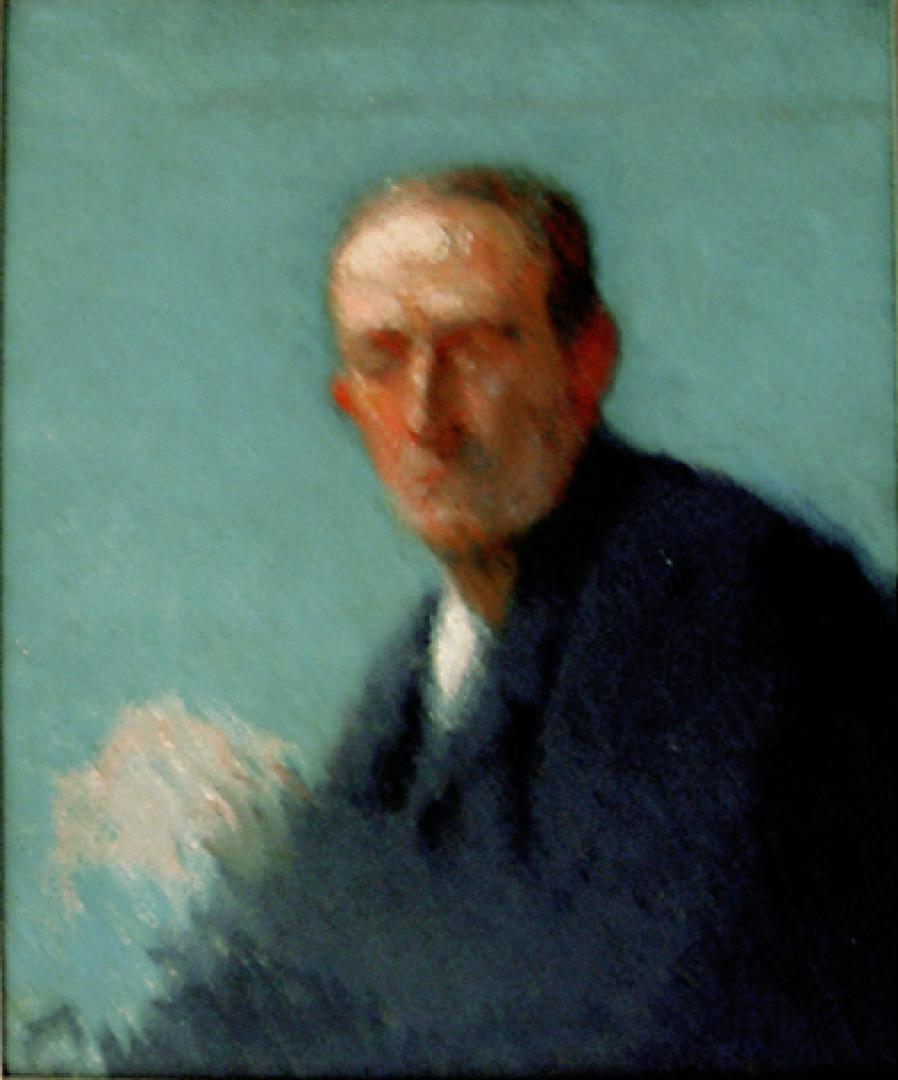 Ritratto d'uomo su sfondo turchese