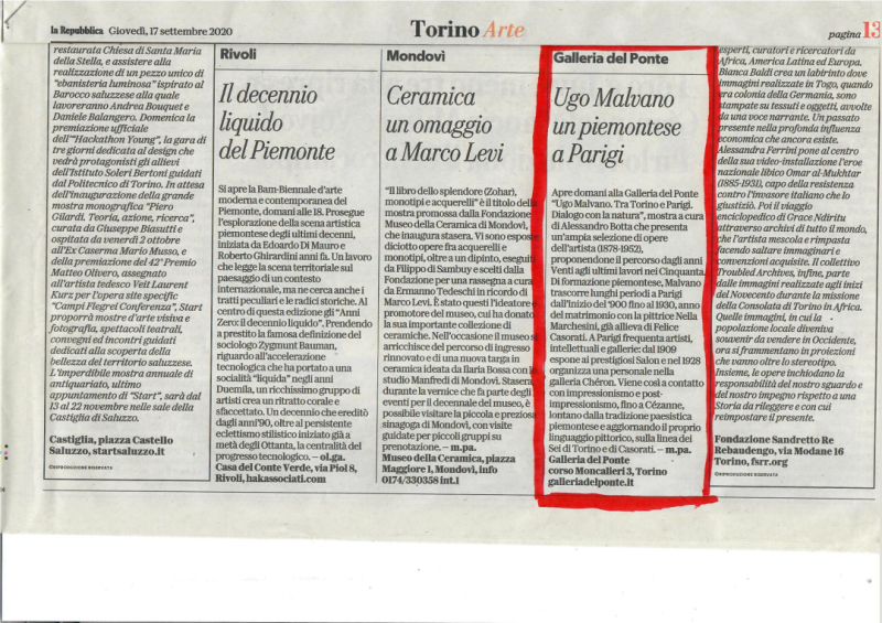 Rassegna su la repubblica - Ugo Malvano tra Torino e Parigi