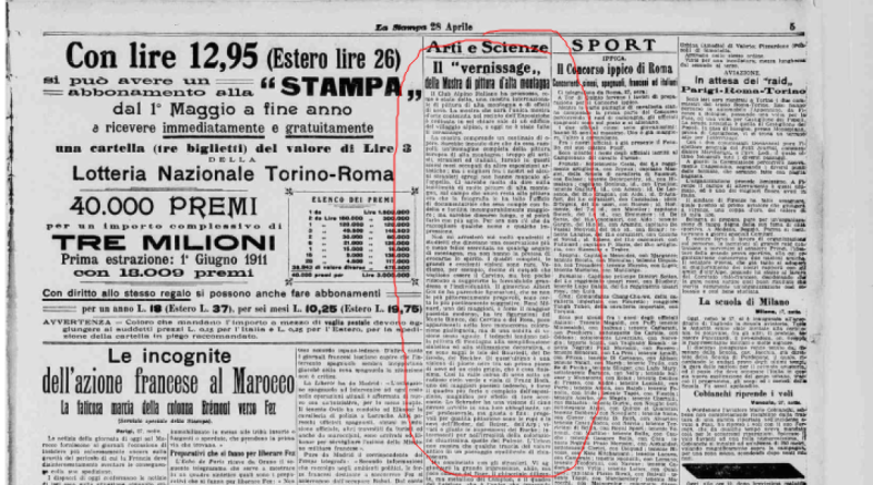 Rassegna stampa "Mostra di quadri di alta montagna nel Villaggio Alpino" su La Stampa